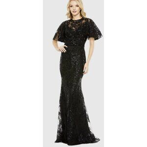 Mac Duggal Sequins Jersey Flutter Sleeve Formal Gown Maxi Dress Sz 10 NWT